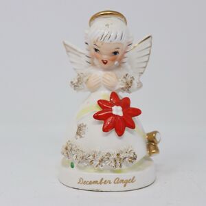 Vintage 1953 Napco Angel Figurine Hand Painted December 4.5"  A1372 Poinsettia